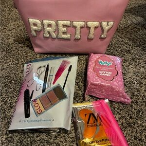 Pink Cosmetic Bag with Makeup Essentials